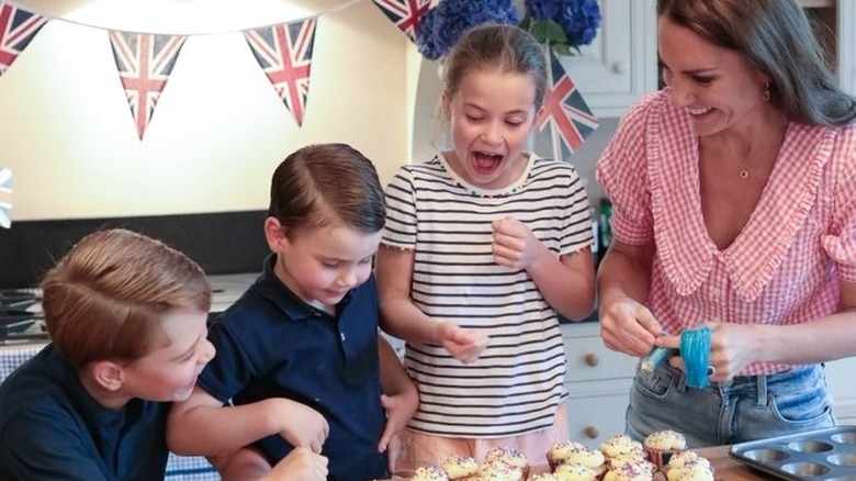 Catherine and children baking