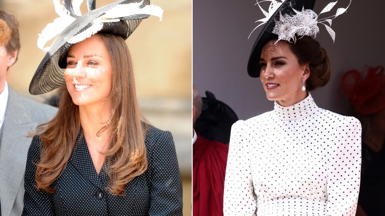 Kate Middleton watching the Order of the Garter in 2008 and in 2023