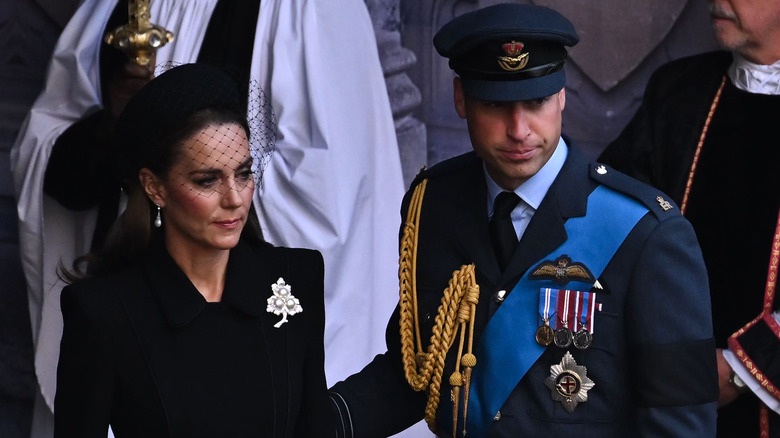 William, Prince of Wales and Catherine, Princess of Wales at the queen's procession