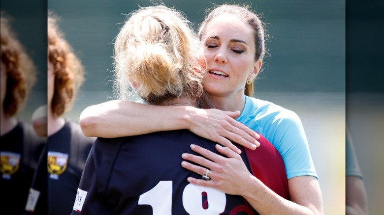 Kate Middleton hugging Sarah Renton 