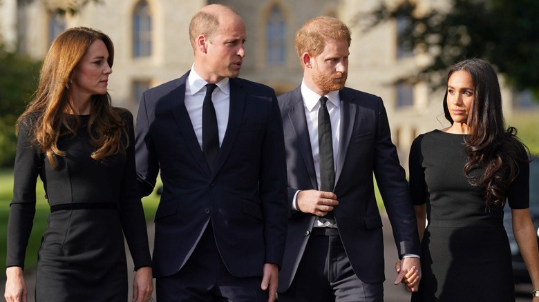 Kate, William, Harry, and Meghan walking