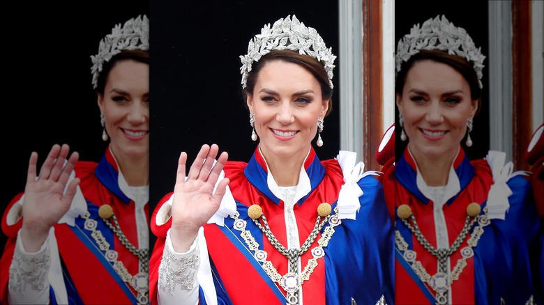 Kate Middleton waving from the Buckingham Palace balcony