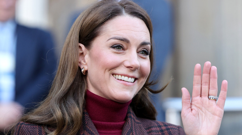 Princess Catherine of Wales waves outside of The Royal Marsden