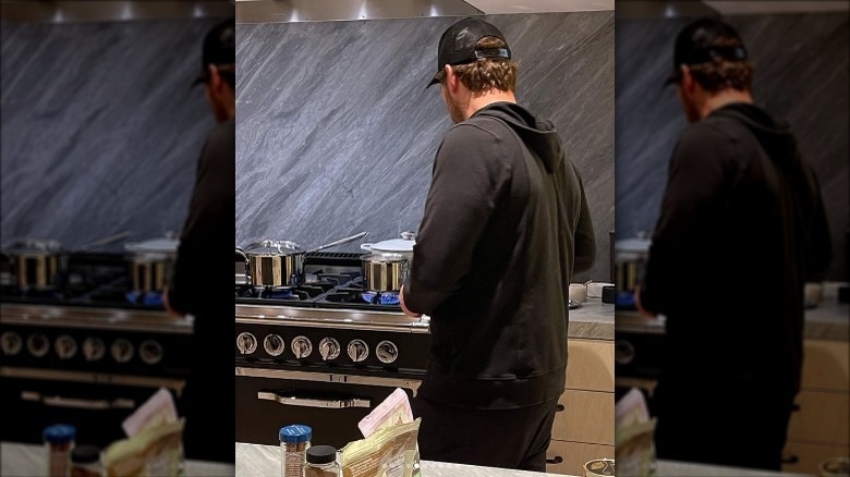 Chris Pratt cooking at home