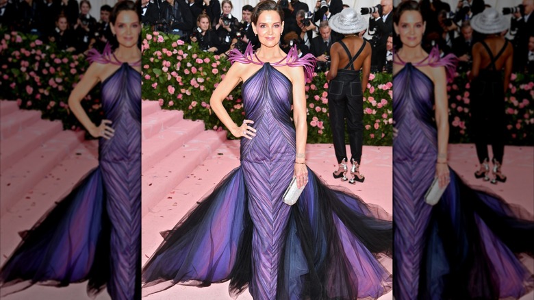 Katie Holmes in a purple Zac Posen gown at the Met Gala