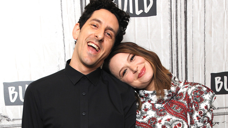 Adam Shapiro and Katie Lowes posing on the red carpet