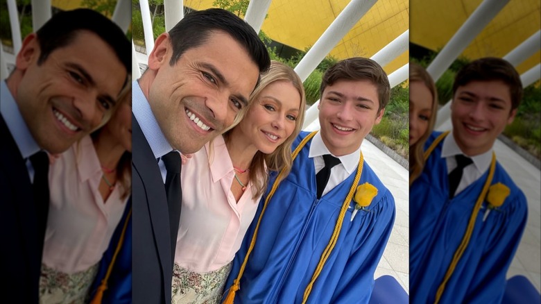 Mark Consuelos, Kelly Ripa, and Joaquin Consuelos smiling