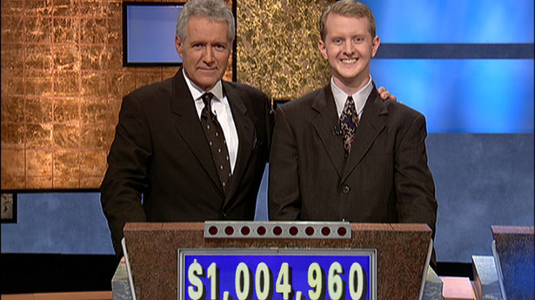 Alex Trebek and Ken Jennings on Jeopardy!