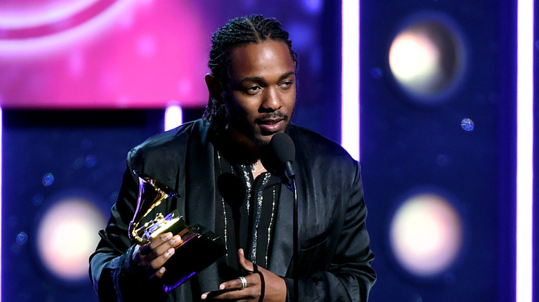 Kendrick Lamar accepting Grammy for Damn