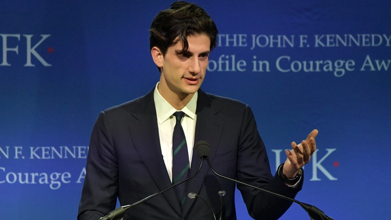 Jack Schlossberg speaks to crowd.