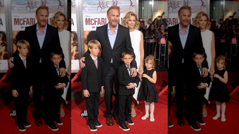 Kevin Costner and Christine Baumgartner with children