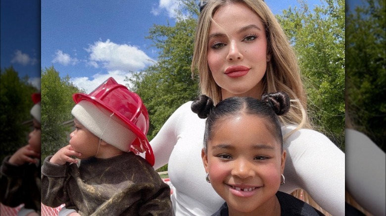 Khloe Kardashian with son, Tatum, and daughter, True