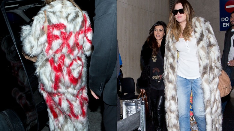 Khloe Kardashian wearing fake fur coat 