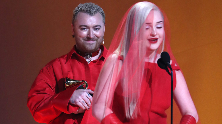 Kim Petras and Sam Smith, Kim accepting the Grammys award