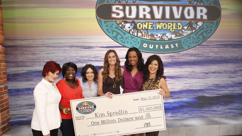 Kim Spradlin receiving Survivor check on The Talk