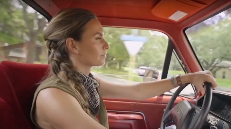 Kim Wolfe driving her truck