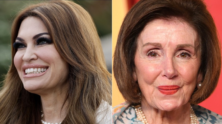 Split screen images of Kimberly Guilfoyle and Nancy Pelosi