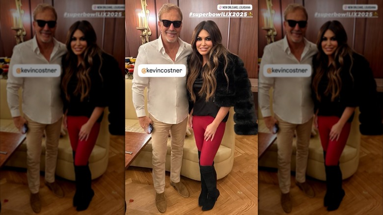 Kevin Costner posing with Kimberly Guilfoyle