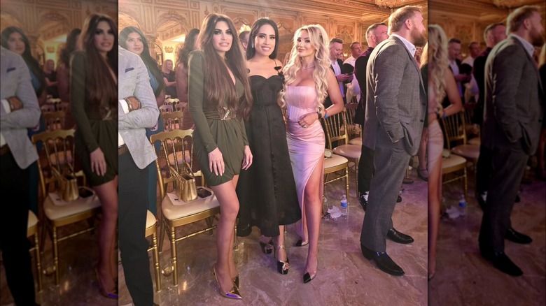 Kimberly Guilfoyle wearing green khaki dress at Mar-a-Lago event