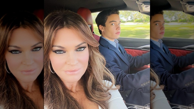 Kimberly Guilfoyle sitting in a car with her son Ronan