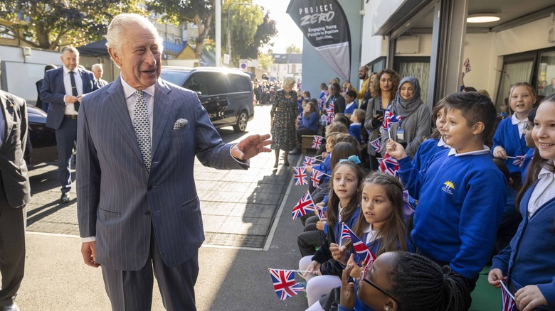 King Charles talking to school children