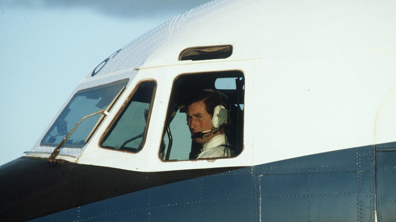 Prince Charles in the cockpit of an airplane