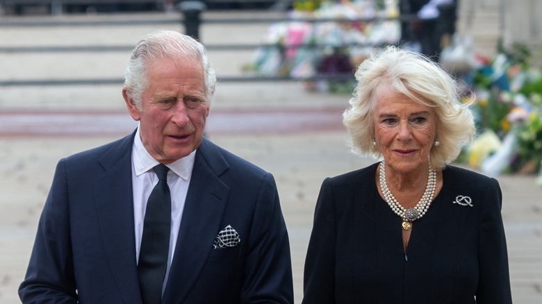 King Charles III and Queen Consort Camilla viewing tributes