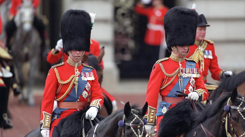 Prince Charles and Prince Philip in Welsh Guard uniform