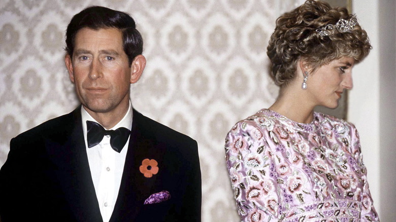 Prince William and Princess Diana looking distant