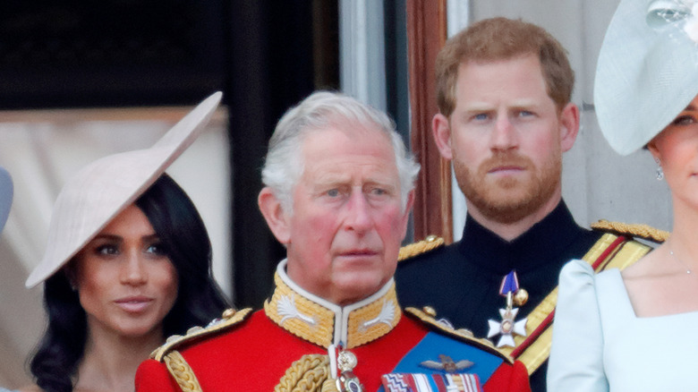 King Charles, Meghan, and Harry on royal balcony