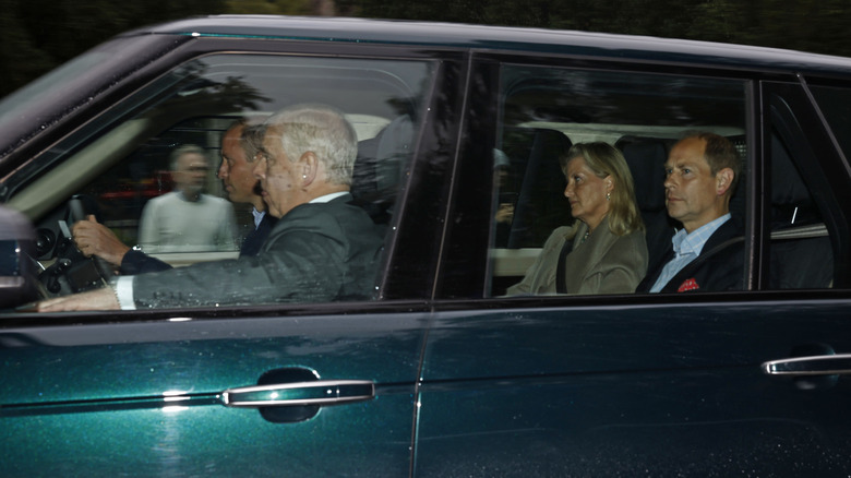 Prince Andrew in car with Prince William, Sophie, and Edward