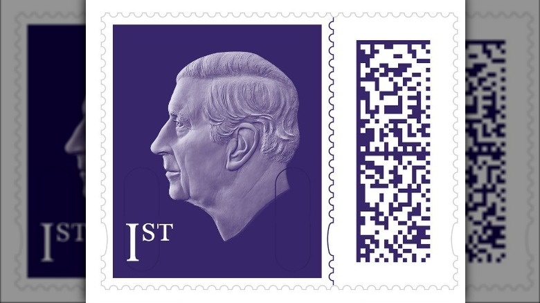 King Charles III purple stamp