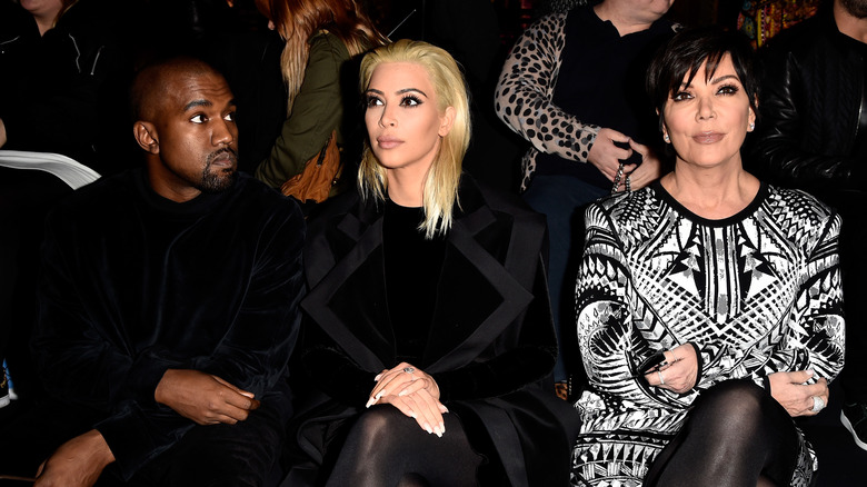 Kanye West Kim Kardashian and Kris Jenner at Balmain Paris show