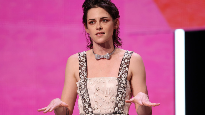 Kristen Stewart speaking onstage in Berlin