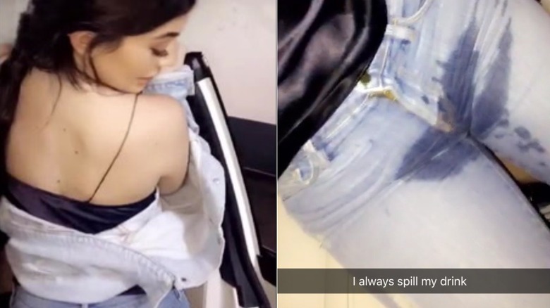 Kylie Jenner spills water on her pants