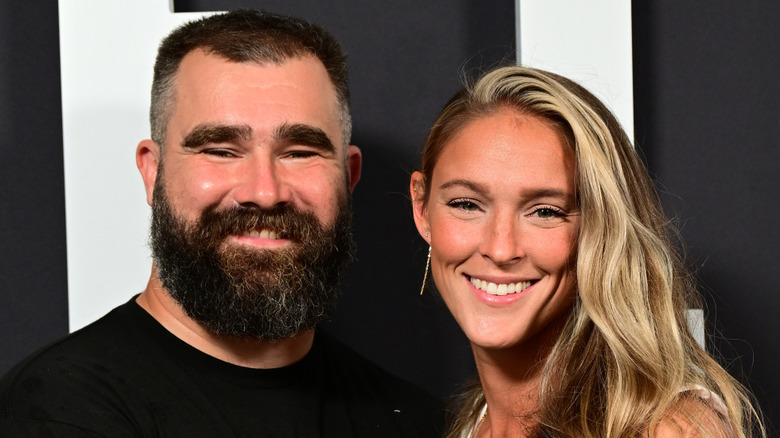 Jason Kelce and Kylie Kelce posing at an event together