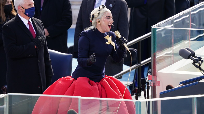 Lady Gaga singing national anthem at inauguration