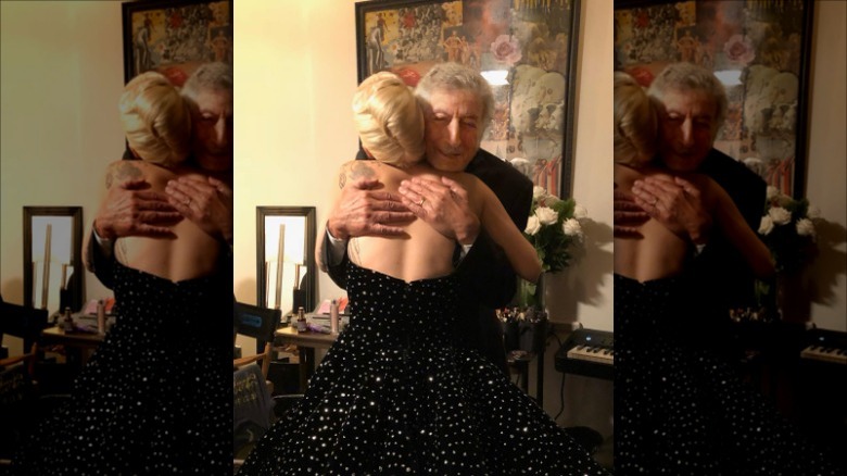 Lady Gaga and Tony Bennett hugging