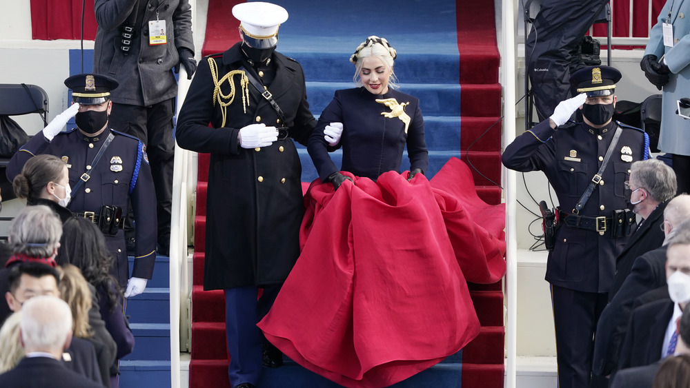 Lady Gaga and marine on Capitol steps