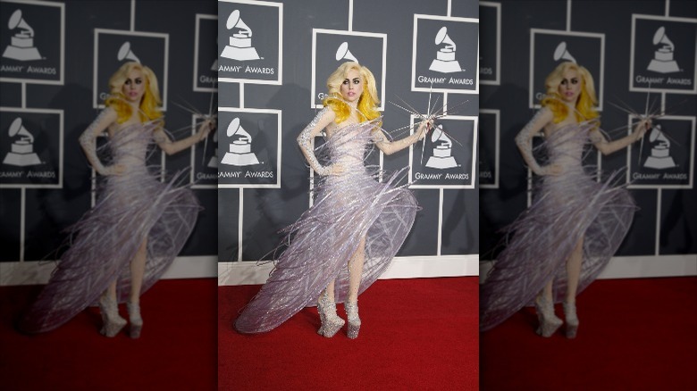 Lady Gaga poses in a sci-fi dress