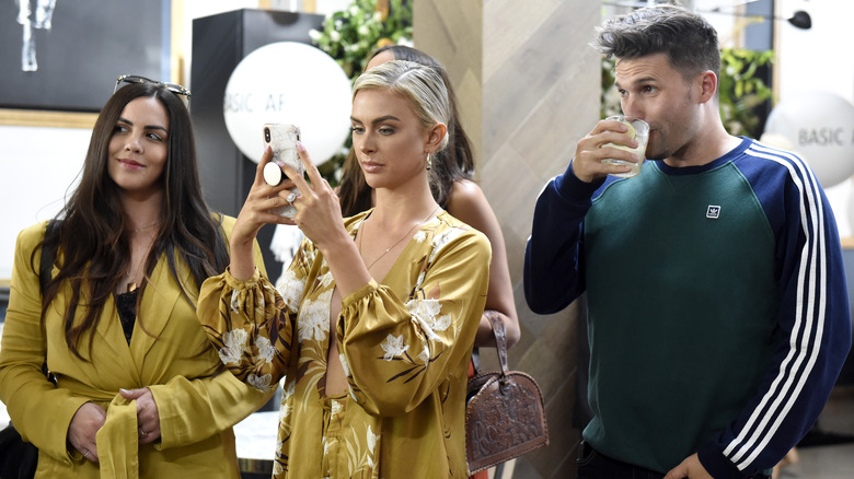 Katie Maloney with Lala Kent and Tom Schwartz at JustFab event