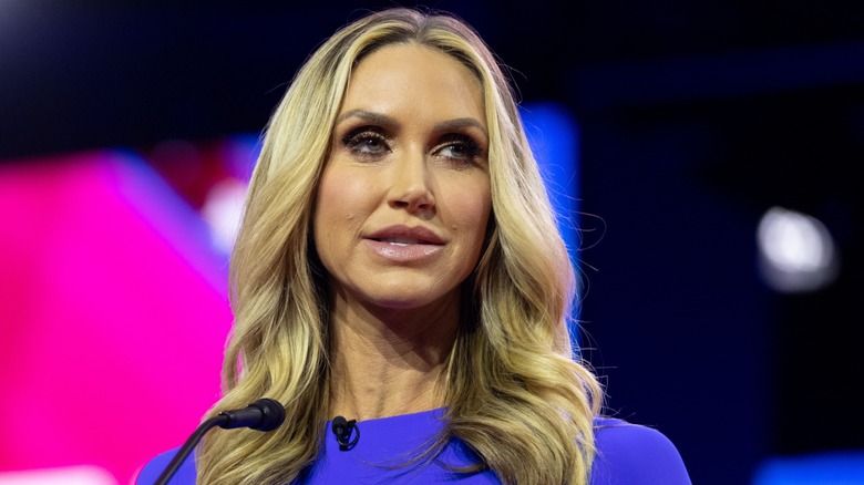 Closeup of Lara Trump speaking into mic