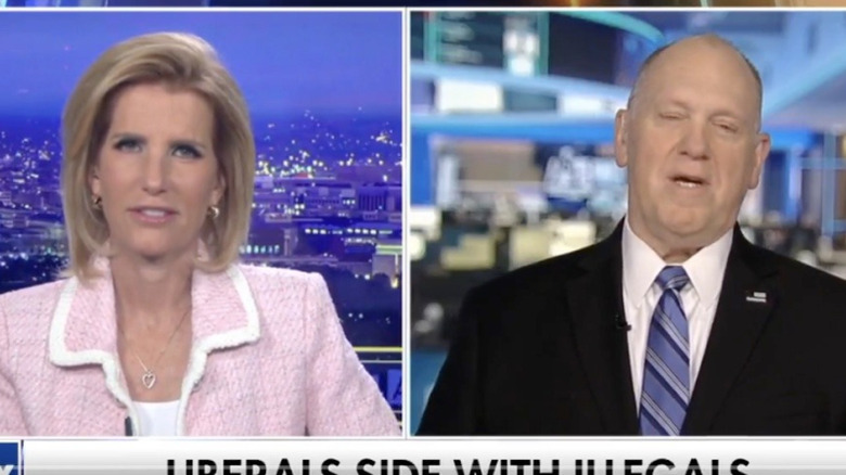 Laura Ingraham tweed blazer speaking to Tom Homan