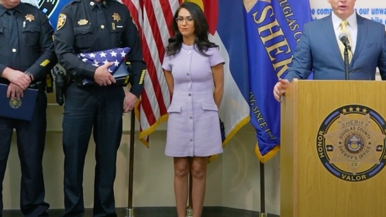 Lauren Boebert standing with members of the Douglas County Sheriff's Office