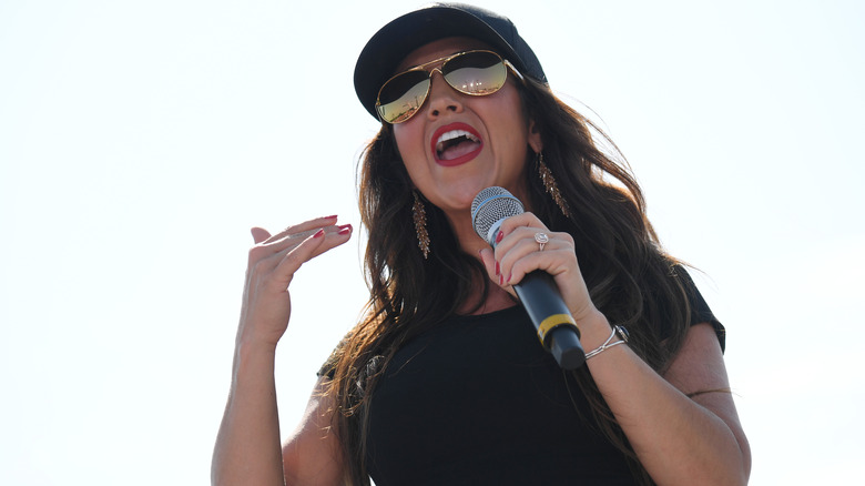 Lauren Boebert in mirrored sunglasses Save America rally