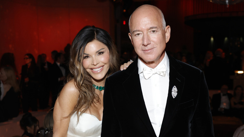 Lauren Sanchez and Jeff Bezos at the 2025 Vanity Fair Oscars party