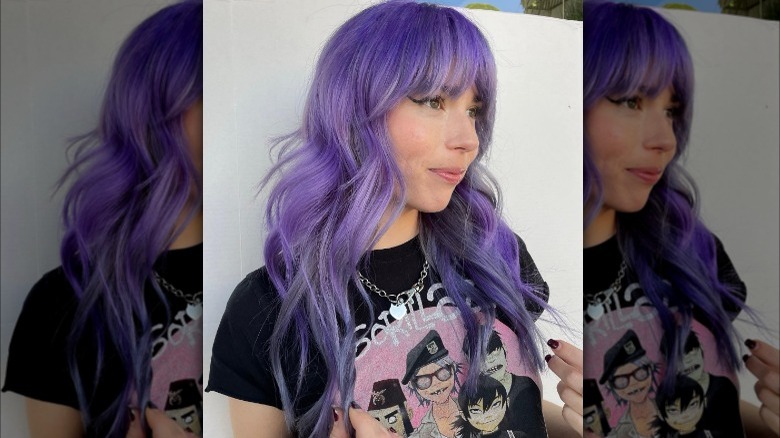 Dark lavender hair with curtain bangs 