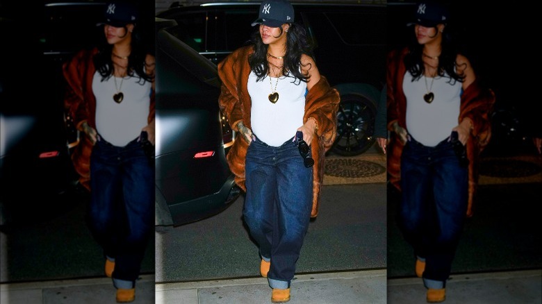 Rihanna unbuttoned jeans casual outfit