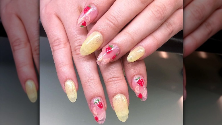 Pink and yellow glazed nails