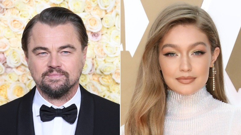 A split image of Leonardo DiCaprio and Gigi Hadid